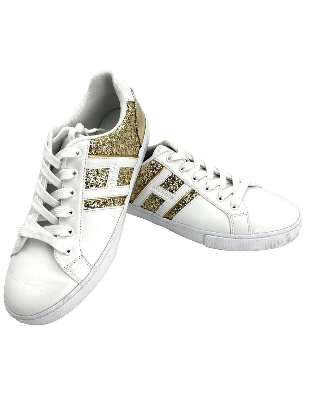 Tommy Hilfiger LEMII Women's White w/Gold Glitter Fashion Sneakers Size 8.5M